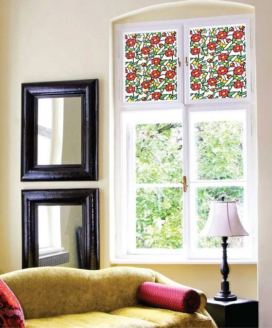 Overige Merken Raamfolie Glas In Lood Rode Bloem (45cm) 2 Overige Merken Raamfolie Glas In Lood Rode Bloem (45cm) - Afbeelding 2